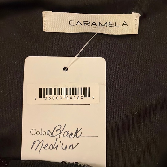 Caramela  Medium Black V-Neck Sleeveless Cocktail Mini with Pattered Sequins - Picture 3 of 16